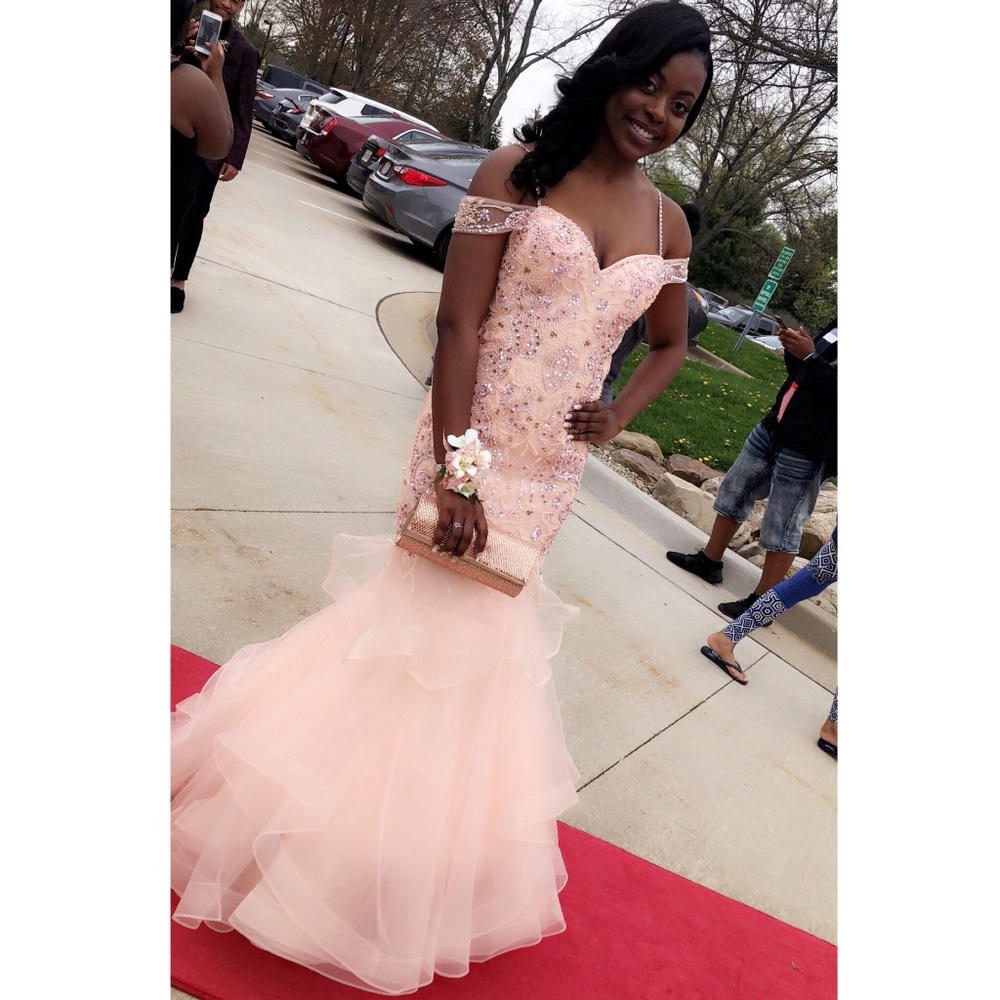 Light Blush/Coral Dazzled Long Prom Dress